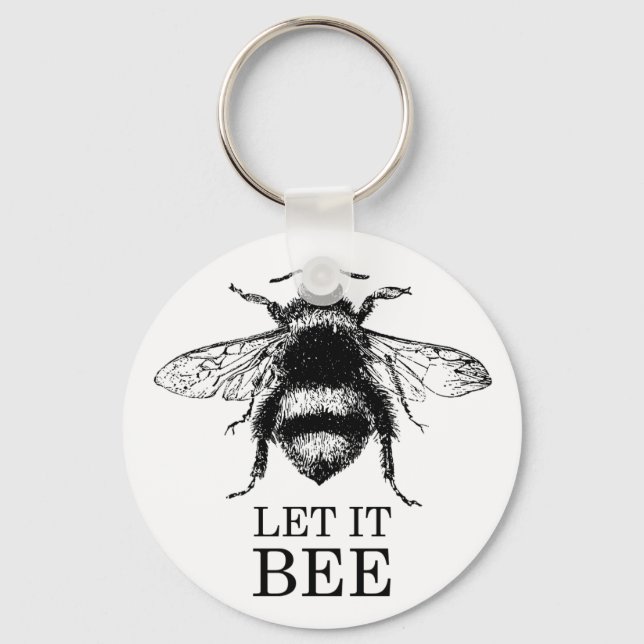 Let It Bee Vintage Nature Bumble Bee Keychain (Front)