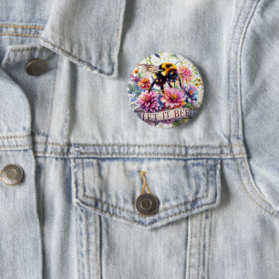 Let It Bee – Watercolor Bumblebee Spring Floral 2 Inch Round Button