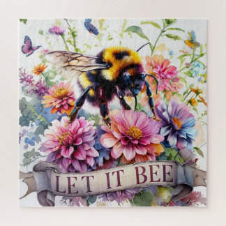 Let It Bee – Watercolor Bumblebee Spring Floral Jigsaw Puzzle