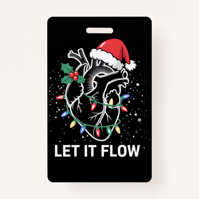 Let It Flow Anatomy Heart Cardiac Nurse Santa Hat Badge (Front)