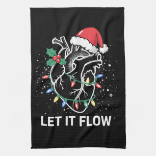 Let It Flow Anatomy Heart Cardiac Nurse Santa Hat Kitchen Towel