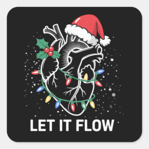 Let It Flow Anatomy Heart Cardiac Nurse Santa Hat Square Sticker