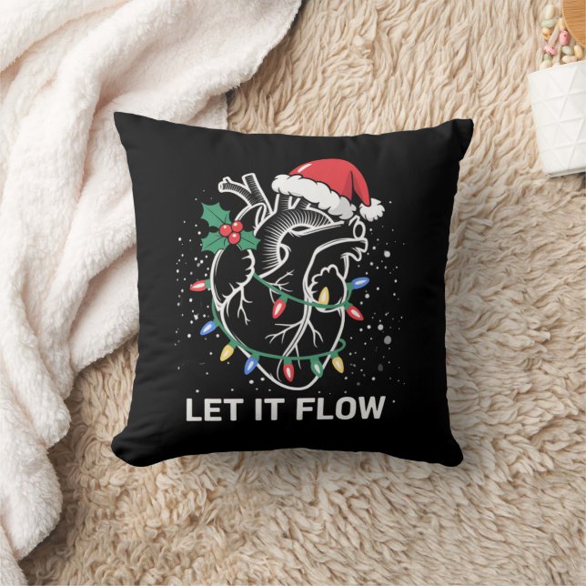 Let It Flow Anatomy Heart Cardiac Nurse Santa Hat Throw Pillow (Blanket)