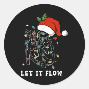 Let It Flow Christmas Cardiac Nurse Heart Anatomy  Classic Round Sticker