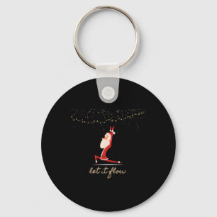 Let It Flow Yoga Santa Asana Gold Confetti Stars Keychain