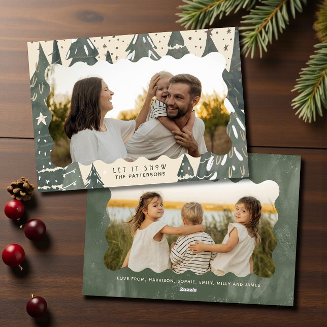 Let It Snow 2 Photo Family Christmas Trees Holiday Card (Creator Uploaded)