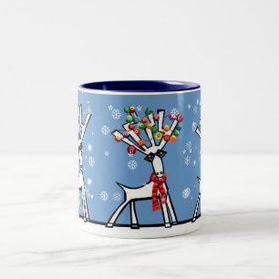 let it snow 3 Christmas reindeer Two-Tone Coffee Mug