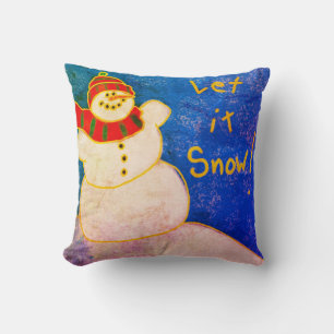Let It Snow! Abstract Snowman Art Throw Pillow