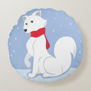 Let It Snow! (Arctic Fox) Round Pillow
