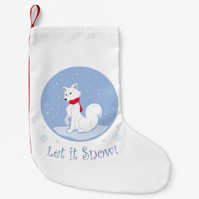Let It Snow! (Arctic Fox) Small Christmas Stocking (Front)