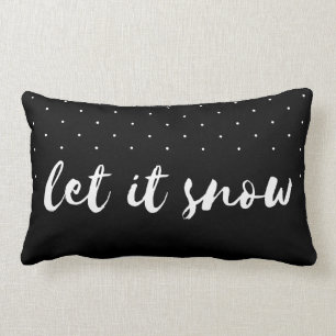 Let it Snow Black and White Polka Dot Christmas Lumbar Pillow