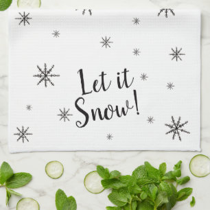 Let it Snow Black and White Snowflake Kitchen Towel