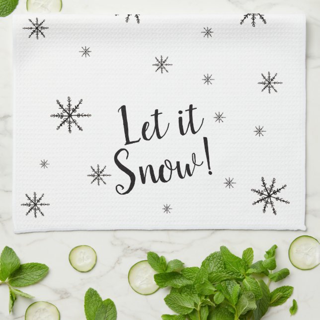 Let it Snow Black and White Snowflake Kitchen Towel (Folded)