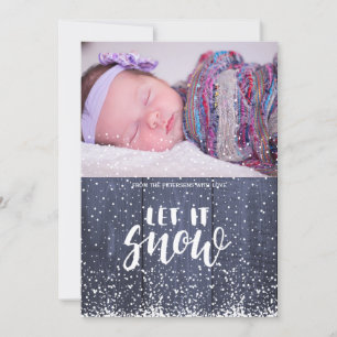 Let it snow blue barnwood white falling snowflakes holiday card