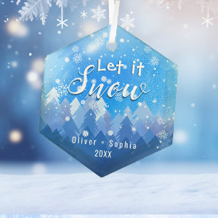 Let it Snow Blue Crystal  Glass Ornament