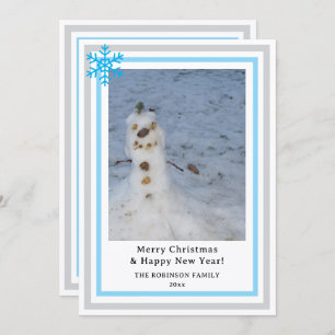 Let It Snow Blue Gray Snowflakes INSERT PHOTO  Holiday Card