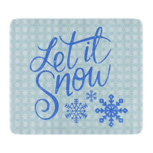Let it Snow Blue Pattern Retro Cutting Board (Front)