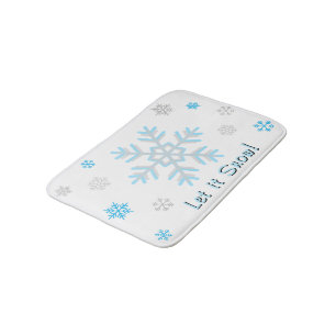 Let It Snow Blue Silver Gray Snowflakes Bath Mat