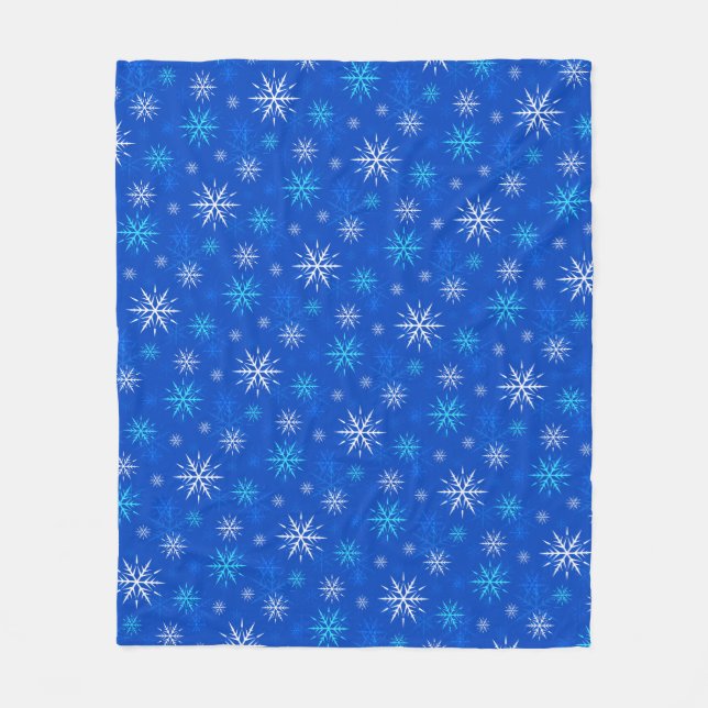 Let It Snow, Blue Snowflake Pattern Fleece Blanket (Front)