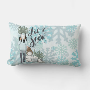 LET IT SNOW BLUE SNOWFLAKES WINTER WOMAN LUMBAR PILLOW