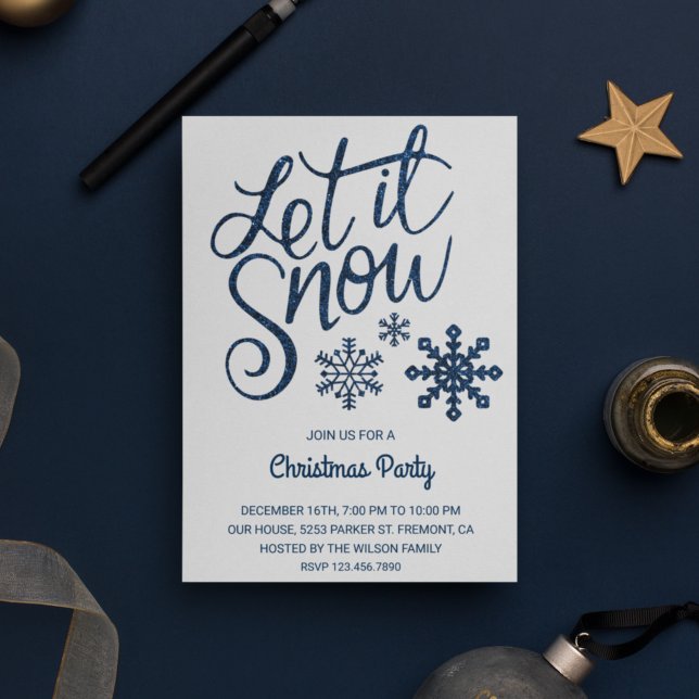 Let it Snow | Blue Sparkle Christmas Party Invite (Creator Uploaded)