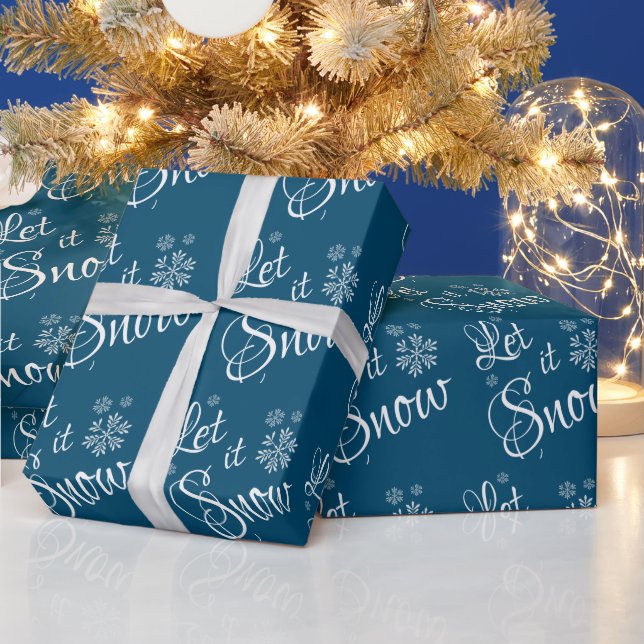 Let it Snow Blue White  Snow Flake Christmas Wrapping Paper (Holidays)