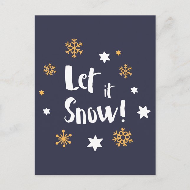 "Let it Snow!"  Calligraphy Christmas Blue Holiday Postcard (Front)