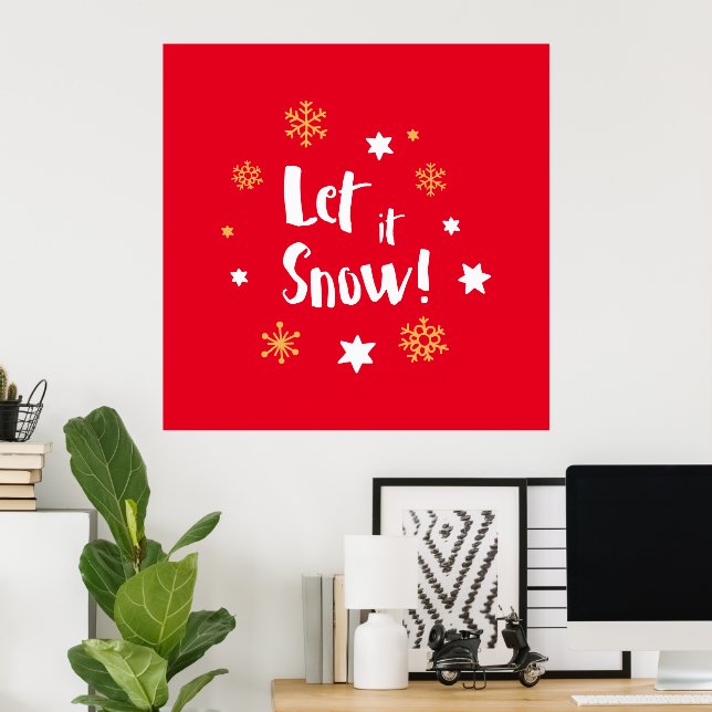 "Let it Snow!"  Calligraphy Christmas Red Poster (Home Office)