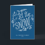 Let It Snow | Christmas Blue Holiday Card<br><div class="desc">Whimsical holiday card featuring white modern calligraphy. A photo (flat and folded) is available for this design. This customizable card is a part of a holiday collection "Let It Snow" - matching items available.</div>