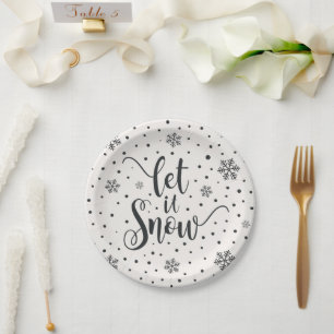 Let It Snow Christmas Calligraphy Paper Plate