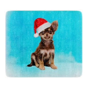 Let it Snow Christmas Chihuahua Dog Wearing Hat Cutting Board