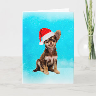 Let it Snow Christmas Chihuahua Dog Wearing Hat Holiday Card