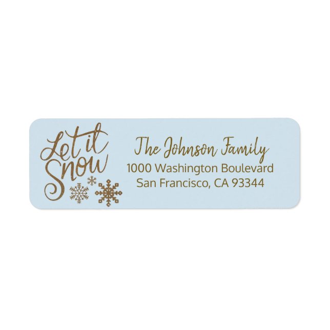 LET IT SNOW Christmas Gold Blue Return Address (Front)