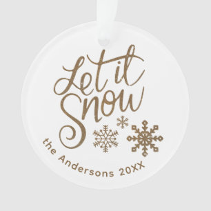 "Let it Snow" Christmas Gold Glitter Photo Ornament