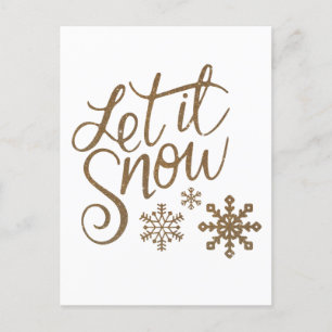 "Let it Snow" Christmas Gold Glitter Postcard