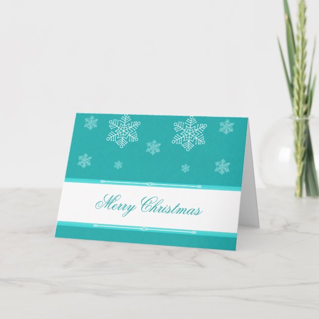 Let it Snow Christmas Greeting Card, Turquoise Holiday Card (Front)