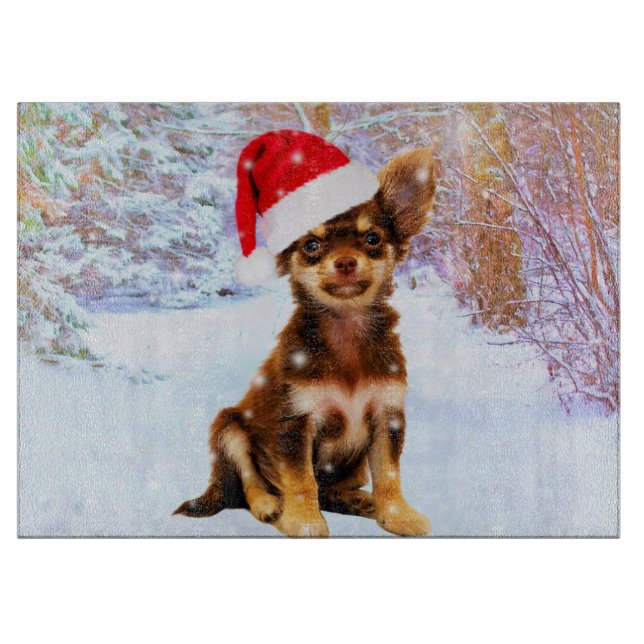 Let it Snow Christmas Holiday Chihuahua Dog Cutting Board (Front)