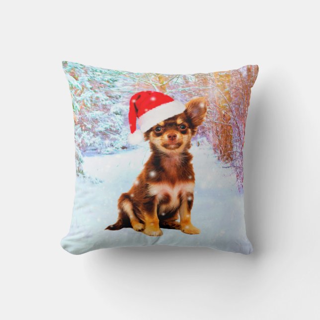 Let it Snow Christmas Holiday Chihuahua Dog Throw Pillow (Front)