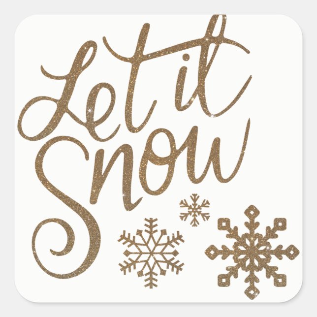 LET IT SNOW Christmas Holiday Gold White Square Sticker (Front)