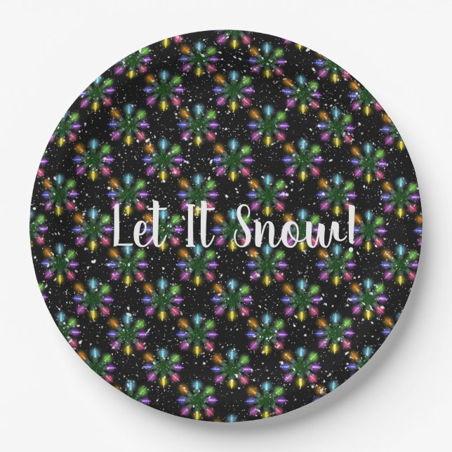 Let It Snow Christmas lights Paper Plate (Front)