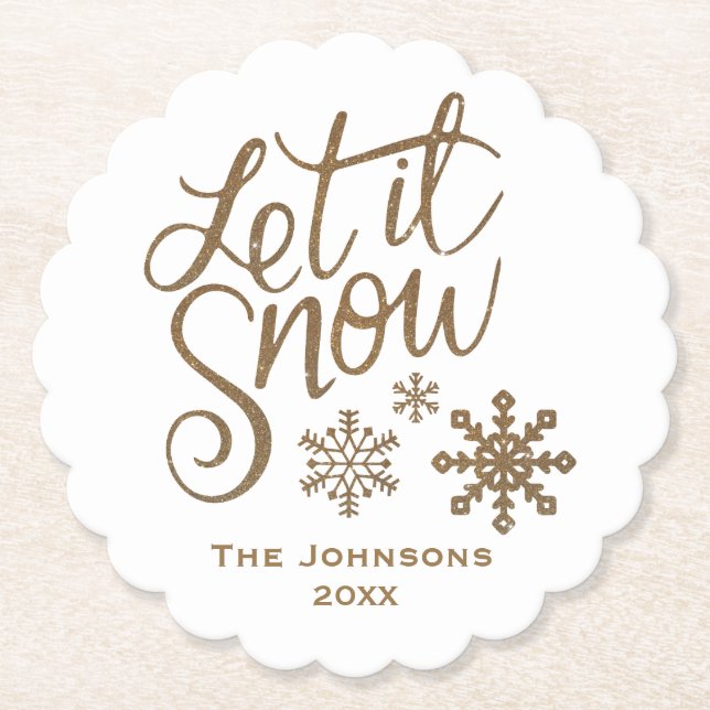 "Let it Snow" Christmas Party Paper Coasters (Front)