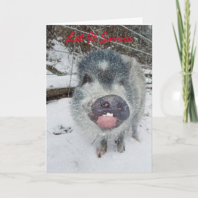 Let It Snow Christmas Pig Card (Front)