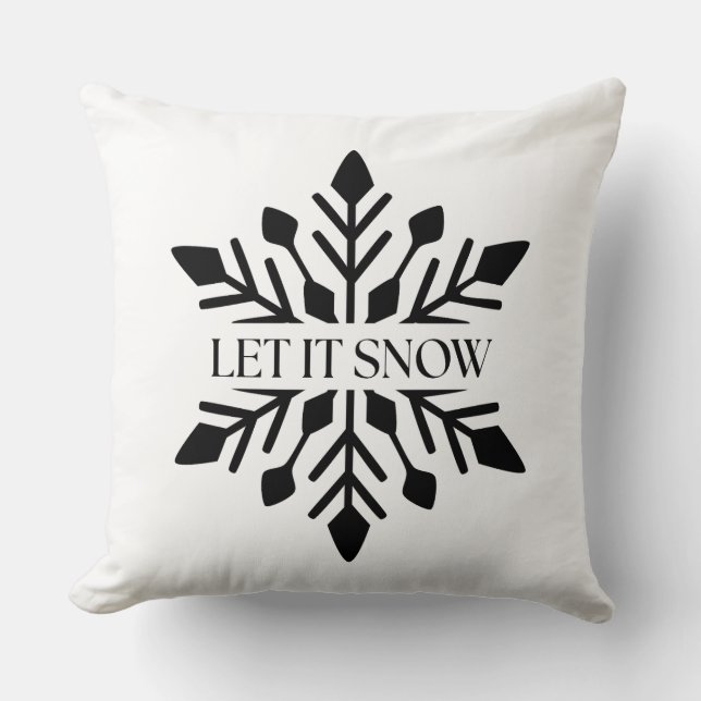 Let It Snow Christmas Snowflake Black White Throw Pillow (Front)