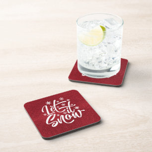 Let It Snow Christmas Typography Red/White ID951  Coaster