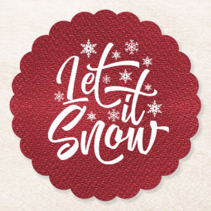 Let It Snow Christmas Typography Red/White ID951 Paper Coaster