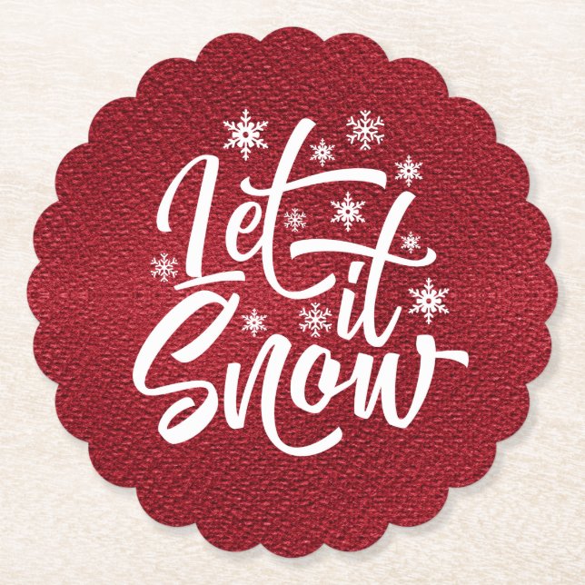 Let It Snow Christmas Typography Red/White ID951 Paper Coaster (Front)