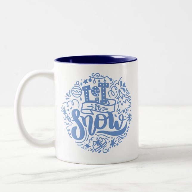 Let it Snow Cool Text Christmas Graphic Two-Tone Coffee Mug (Left)