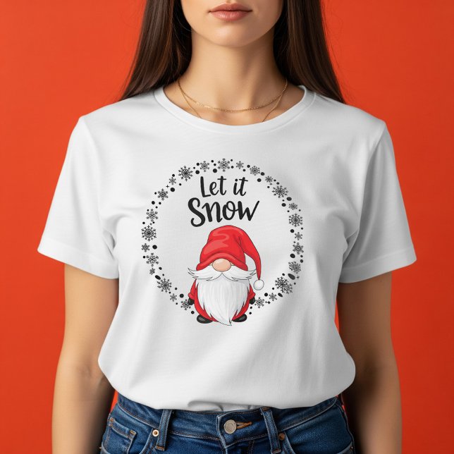 Let It Snow Cute Christmas Gnome with Snowflakes T-Shirt (Creator Uploaded)