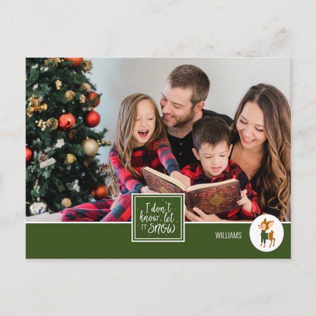 Let it Snow Cute Christmas Reindeer Family Photo Holiday Postcard (Front)