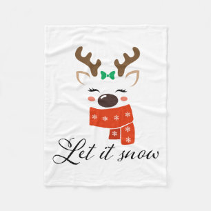 Let It Snow Cute Reindeer Fleece Blanket